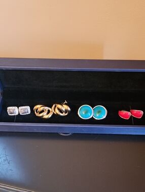 Bundle Of 4 pair Vintage Clip On Earrings — Gold, Turquoise, Red, Silver